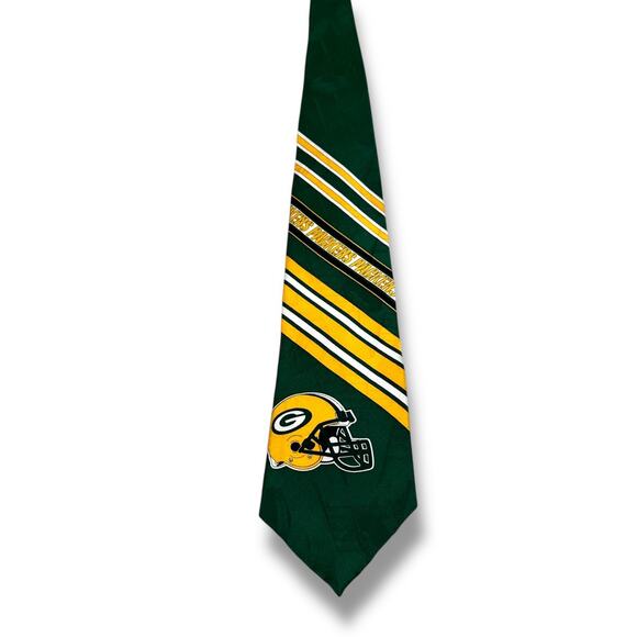 Vintage NFL Green Bay Packers Tie Necktie Mens Green Yellow Striped Silk 1996 - Picture 1 of 8